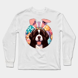 Newfoundland Enjoys Easter with Bunny Ears and Eggs Long Sleeve T-Shirt